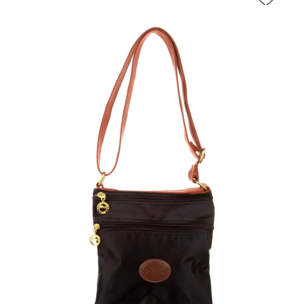 Longchamp Black Nylon Crossbody Bag w/ Pockets and buttons